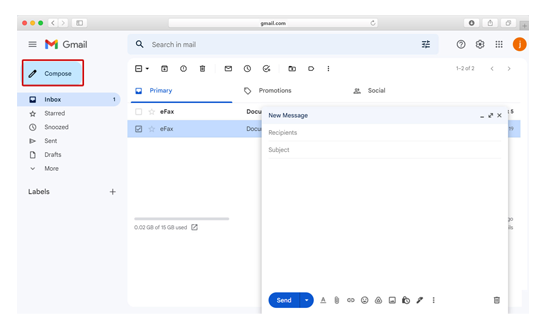 登录你的Gmail账号，点击“撰写”来创建一条新邮件。